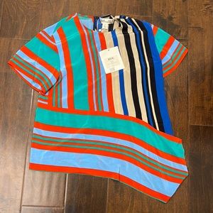 Diane Von Furstenberg Asymmetrical Striped Silk Shirt